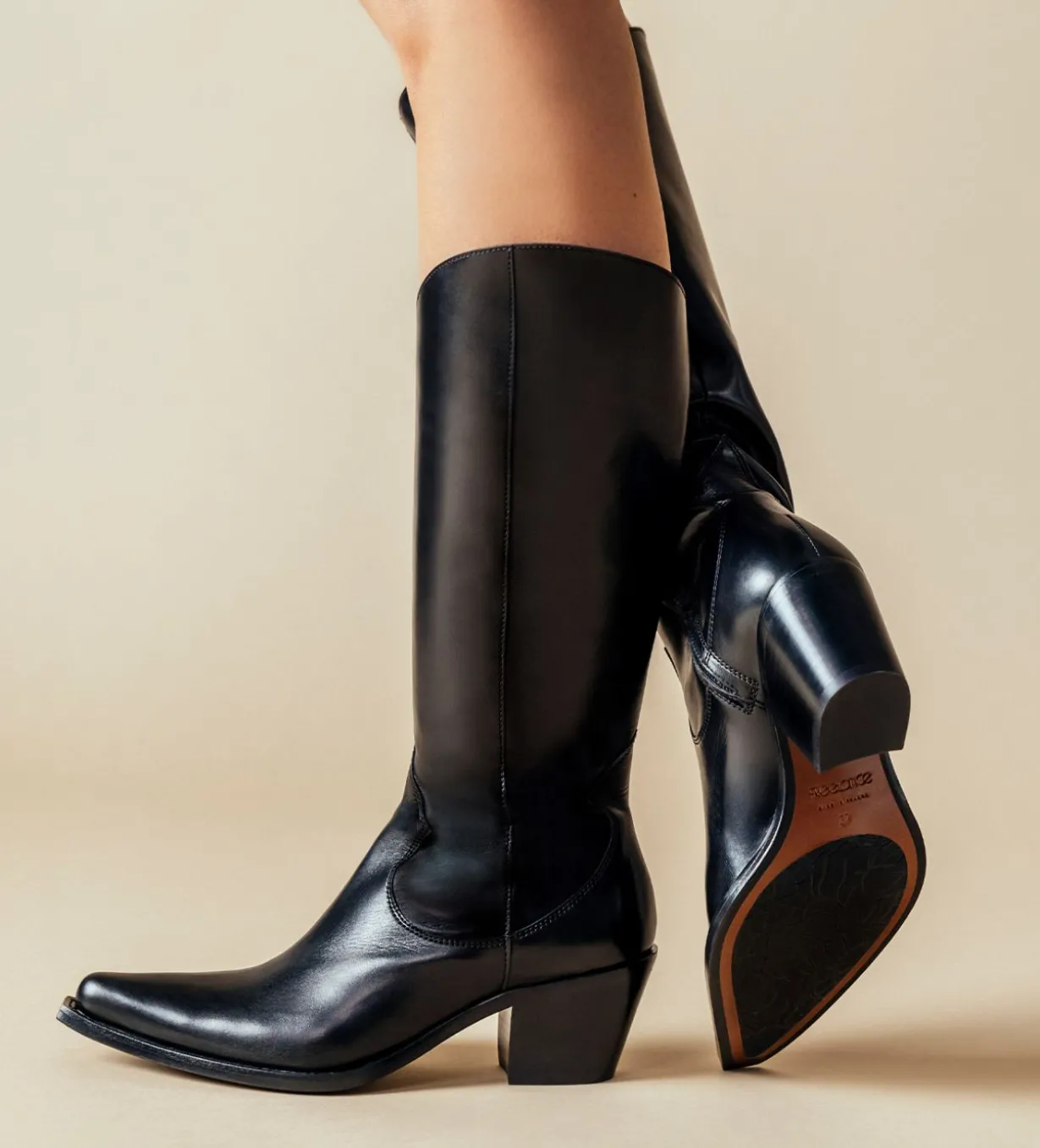 Botte western à talon - Ruby 50 - Cuir de veau lisse brillant - Noir