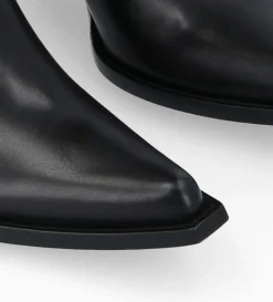Botte western à talon brodée - Tina 50 - Cuir de veau lisse brillant - Noir/Beige