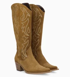 Botte western brodée à talon - Ruby 50 - Cuir velours - Sienna