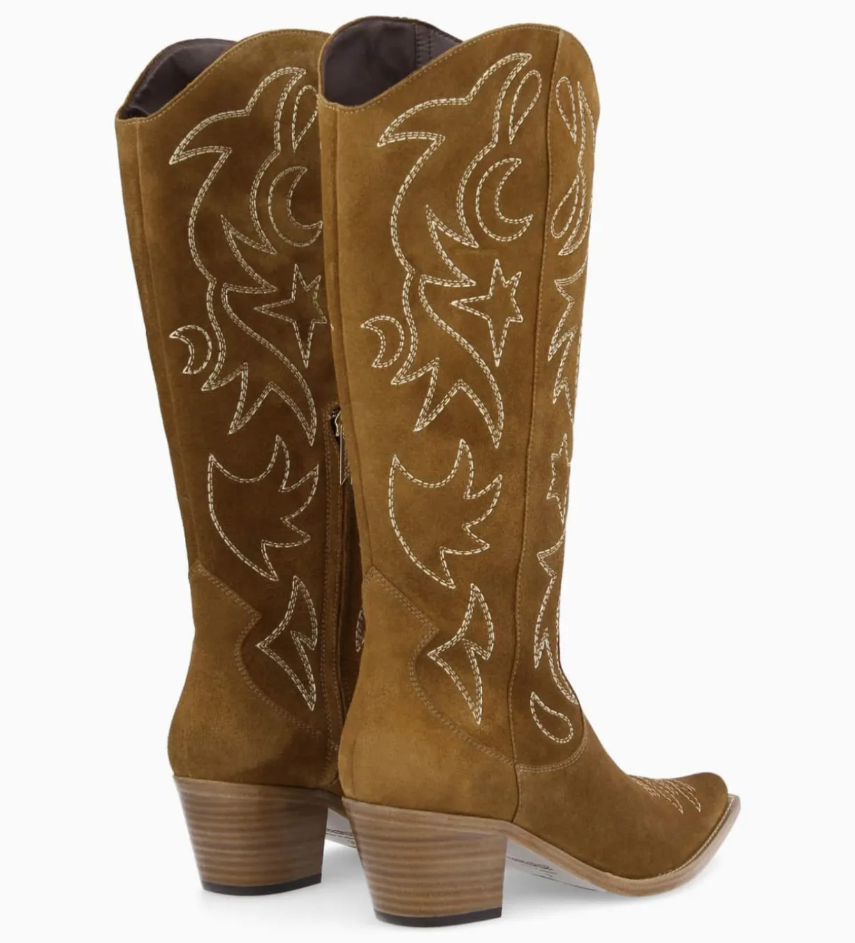 Botte western brodée à talon - Ruby 50 - Cuir velours - Sienna