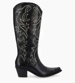 Botte western brodée à talon - Ruby 50 - Cuir de veau lisse brillant - Noir