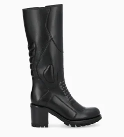 Botte zippée à talon - Thelma 70 - Cuir lisse - Noir