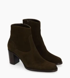 Bottine à talon à zip - Legend 70 - Cuir velours - Marron foncé
