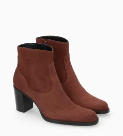 Bottine à talon à zip - Legend 70 - Cuir velours - Grenat