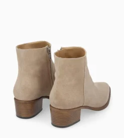 Bottine à talon à zip - Megan 50 - Cuir velours - Taupe
