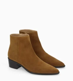 Bottine à talon à zip - Megan 50 - Cuir velours - Tabac