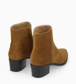 Bottine à talon à zip - Megan 50 - Cuir velours - Tabac