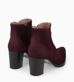 Bottine à talon à zip - Paddy 70 - Cuir velours - Bordeaux