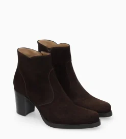 Bottine à talon à zip - Paddy 70 - Cuir velours - Marron foncé