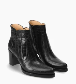 Bottine à talon à zip - Paddy 70 - Cuir embossé croco - Noir