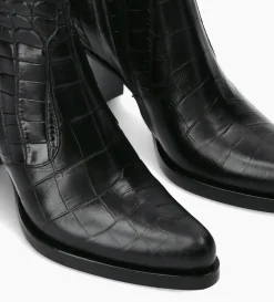 Bottine à talon à zip - Paddy 70 - Cuir embossé croco - Noir