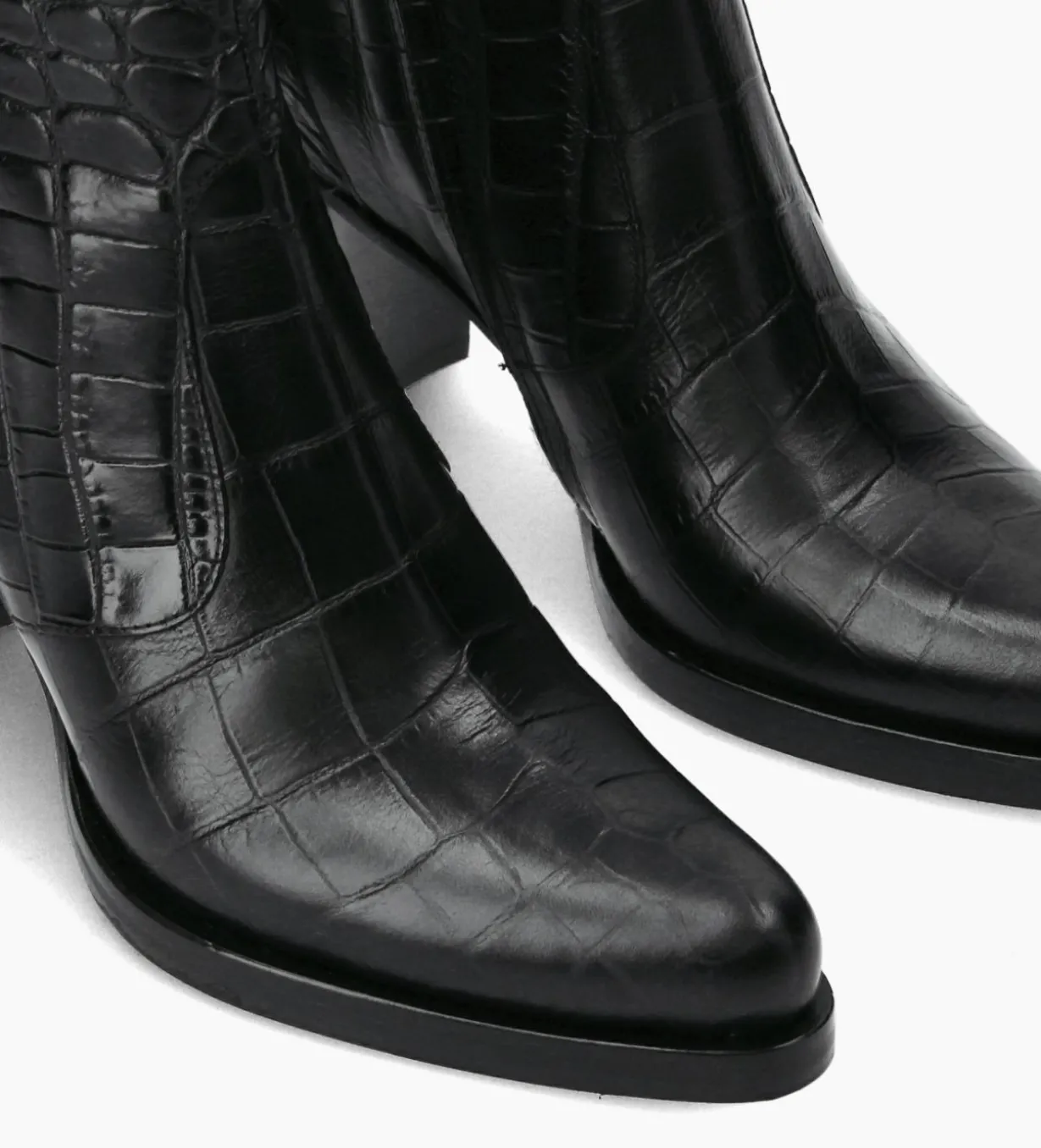 Bottine à talon à zip - Paddy 70 - Cuir embossé croco - Noir