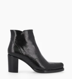 Bottine à talon à zip - Paddy 70 - Cuir imprimé serpent - Noir
