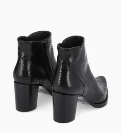 Bottine à talon à zip - Paddy 70 - Cuir imprimé serpent - Noir
