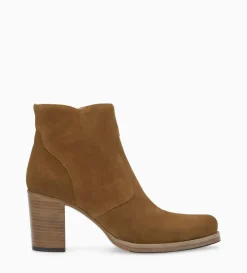 Bottine à talon à zip - Paddy 70 - Cuir velours - Sienna