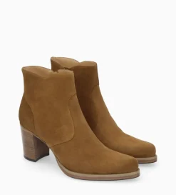 Bottine à talon à zip - Paddy 70 - Cuir velours - Sienna