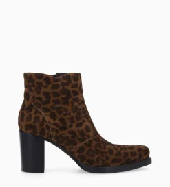 Bottine à talon à zip - Paddy 70 - Cuir velours - Léopard
