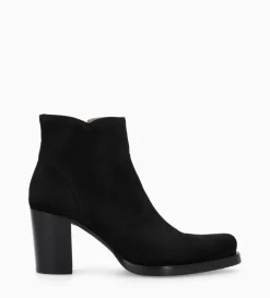 Bottine à talon à zip - Paddy 70 - Cuir velours - Noir