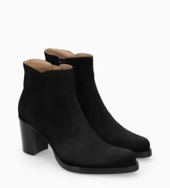 Bottine à talon à zip - Paddy 70 - Cuir velours - Noir