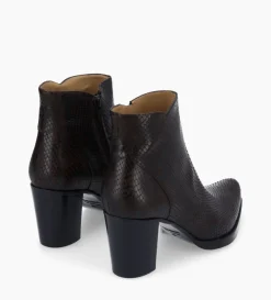 Bottine à talon à zip - Paddy 70 - Cuir imprimé serpent - Café
