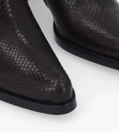 Bottine à talon à zip - Paddy 70 - Cuir imprimé serpent - Café