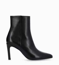 Bottine à talon aiguille zippée - Stella 85 - Cuir de veau lisse brillant - Noir