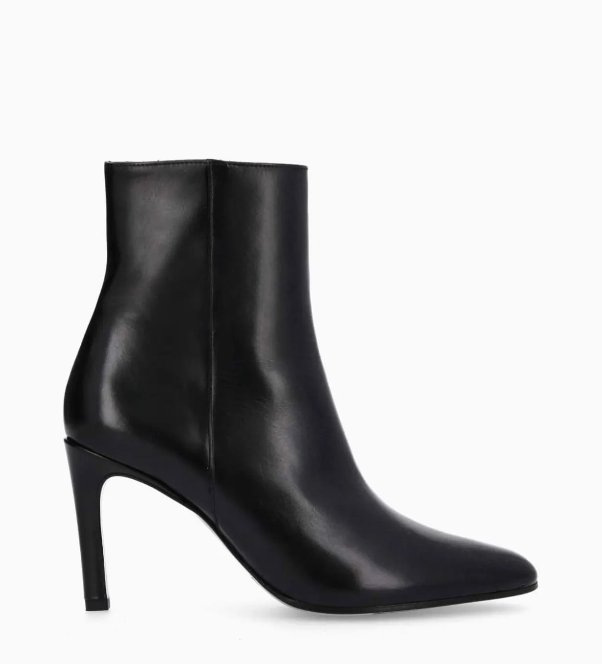 Bottine à talon aiguille zippée - Stella 85 - Cuir de veau lisse brillant - Noir