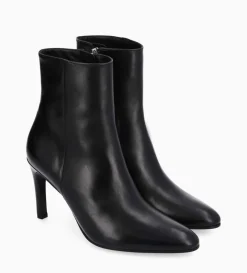 Bottine à talon aiguille zippée - Stella 85 - Cuir de veau lisse brillant - Noir