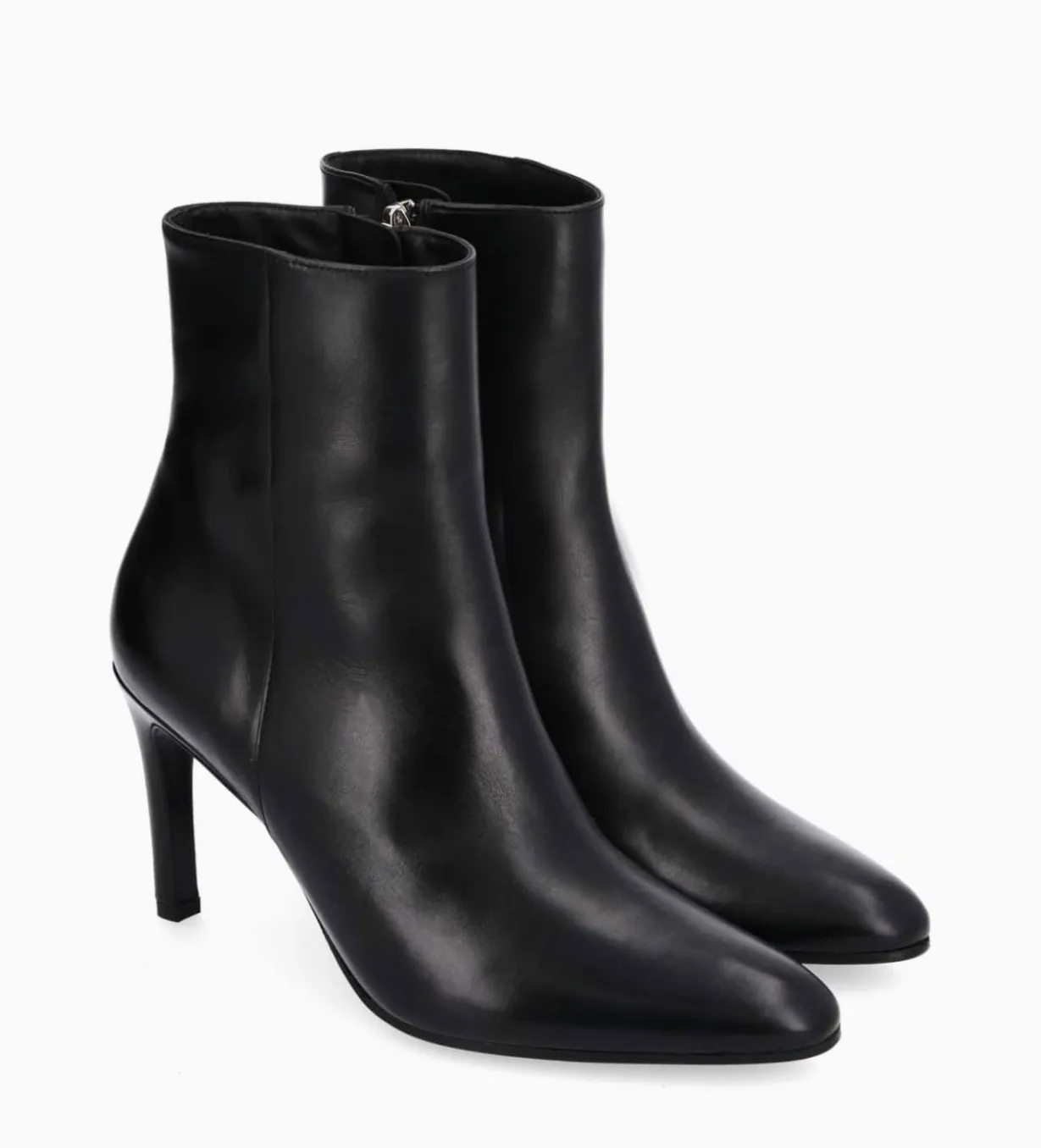 Bottine à talon aiguille zippée - Stella 85 - Cuir de veau lisse brillant - Noir