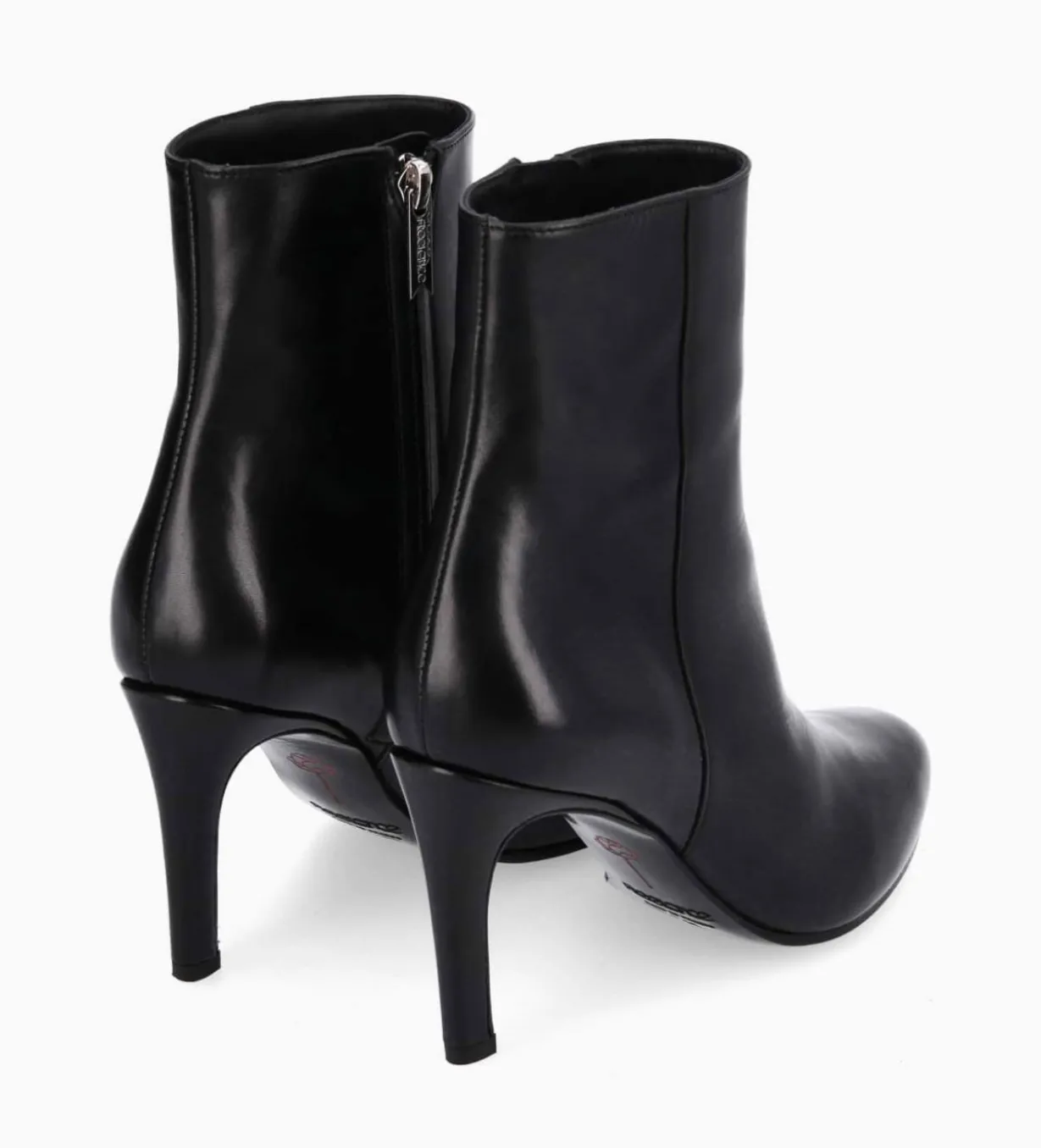 Bottine à talon aiguille zippée - Stella 85 - Cuir de veau lisse brillant - Noir