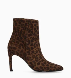 Bottine à talon aiguille zippée - Stella 85 - Cuir velours - Léopard