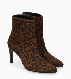 Bottine à talon aiguille zippée - Stella 85 - Cuir velours - Léopard