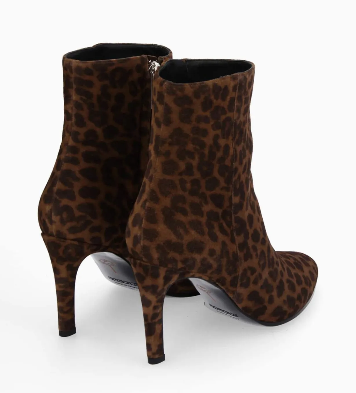 Bottine à talon aiguille zippée - Stella 85 - Cuir velours - Léopard