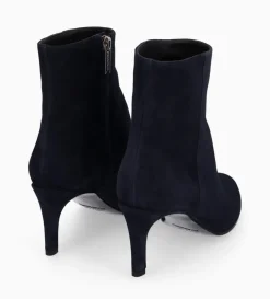 Bottine à talon aiguille zippée - Stella 65 - Cuir velours - Marine