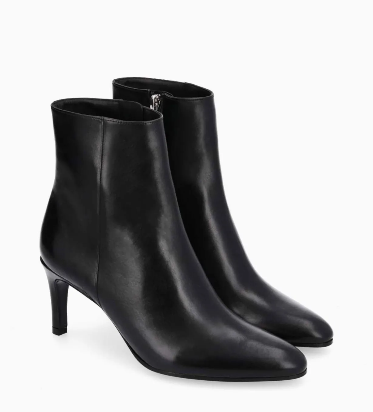 Bottine à talon aiguille zippée - Stella 65 - Cuir de veau lisse brillant - Noir