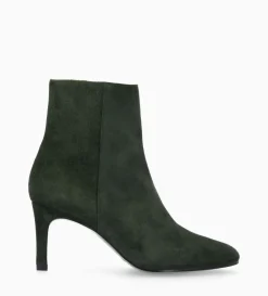 Bottine à talon aiguille zippée - Stella 65 - Cuir velours - Militaire