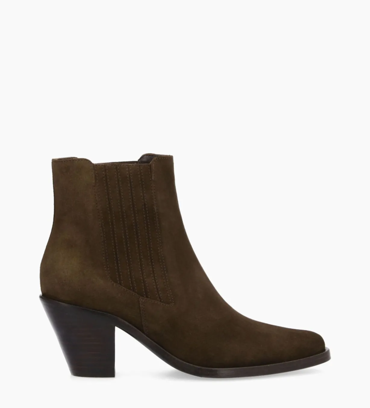 Bottine chelsea à talon - Jane 70 - Cuir velours - Marron foncé