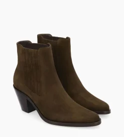 Bottine chelsea à talon - Jane 70 - Cuir velours - Marron foncé