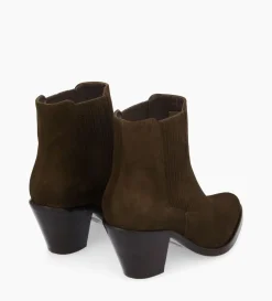 Bottine chelsea à talon - Jane 70 - Cuir velours - Marron foncé