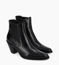 Bottine chelsea à talon - Jane 70 - Cuir de veau lisse - Noir