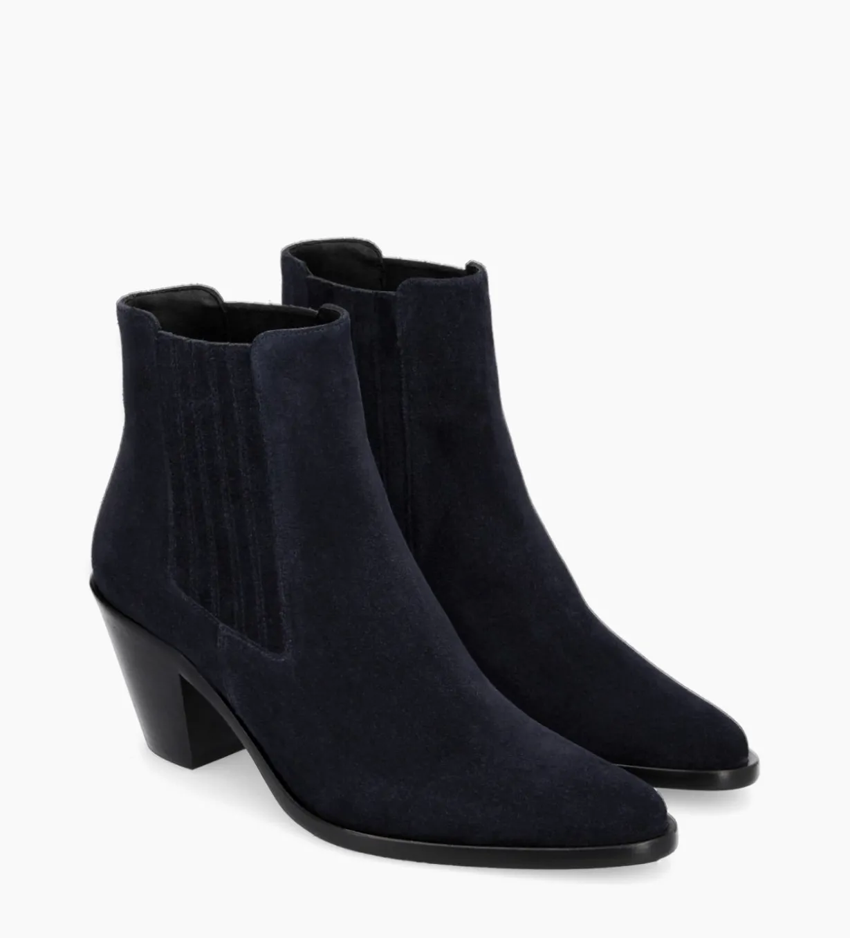 Bottine chelsea à talon - Jane 70 - Cuir velours - Marine