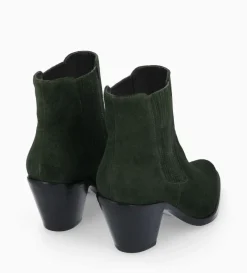 Bottine chelsea à talon - Jane 70 - Cuir velours - Militaire