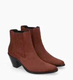 Bottine chelsea à talon - Jane 70 - Cuir velours - Grenat