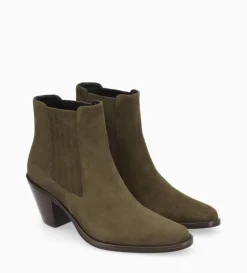 Bottine chelsea à talon - Jane 70 - Cuir velours - Kaki