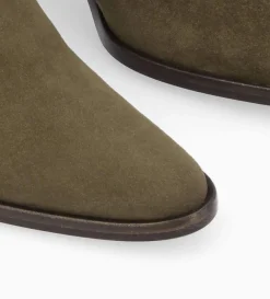Bottine chelsea à talon - Jane 70 - Cuir velours - Kaki