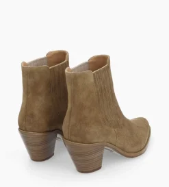 Bottine chelsea à talon - Jane 70 - Cuir velours - Taupe