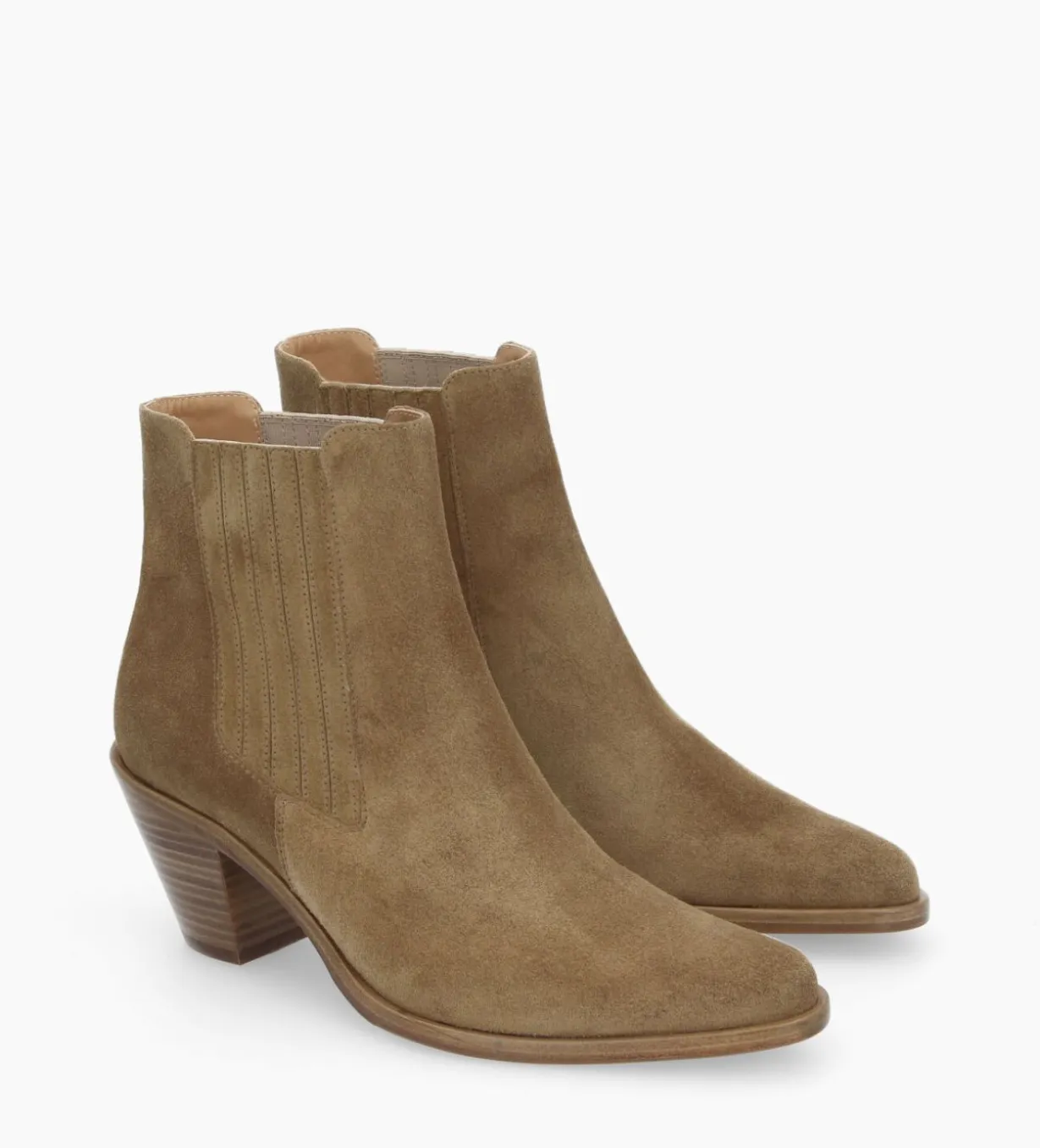 Bottine chelsea à talon - Jane 70 - Cuir velours - Taupe