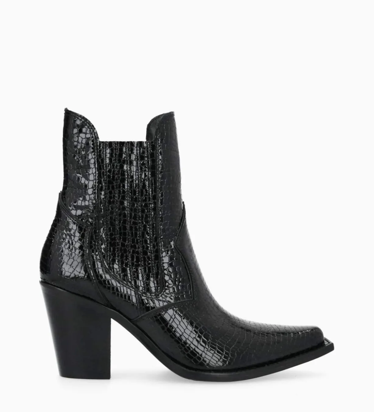 Bottine chelsea à talon - Sandy 80 - Cuir imprimé serpent verni - Noir