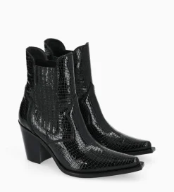 Bottine chelsea à talon - Sandy 80 - Cuir imprimé serpent verni - Noir