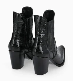 Bottine chelsea à talon - Sandy 80 - Cuir imprimé serpent verni - Noir